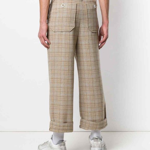 Acne Studios FW18 Beige Blue Checkered Wide-Leg Trousers - Men's 48/Medium - Picture 12 of 14